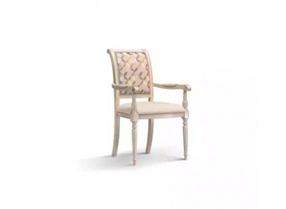 Jídelní židle z dřeva s polstrováním a opěrkou pro lokty, béžový design.