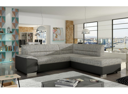 Tkaninová rohová sedací souprava L-formátu, pohovka, design, čalounění, moderní, textil, sedací polštáře, skupina.