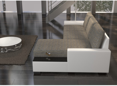 Žijící krajina rohová sedací souprava Negro s funkcí lůžka, pohovka kůže textilie, pohovky spací.