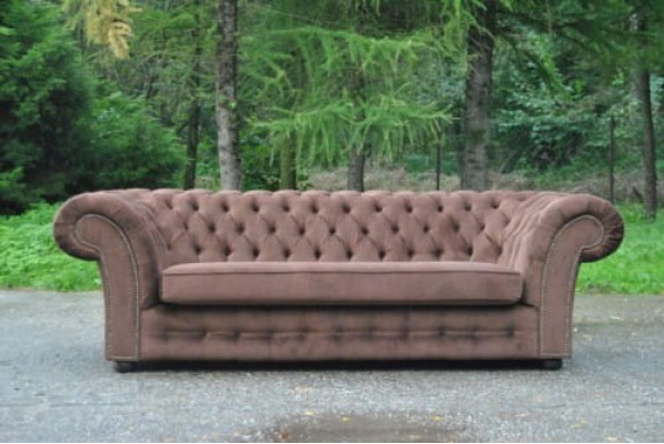 Sofa 3 místné látková designová pohovka čalouněná pohovka textil moderní Chesterfield béžová.