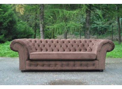 Sofa 3 místné látková designová pohovka čalouněná pohovka textil moderní Chesterfield béžová.