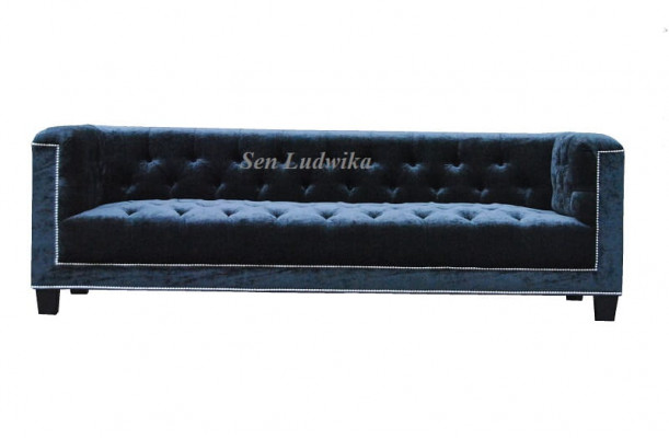 Elegantní designová pohovka s polstrováním Chesterfield, pohovky, trojmístná pohovka, samet.