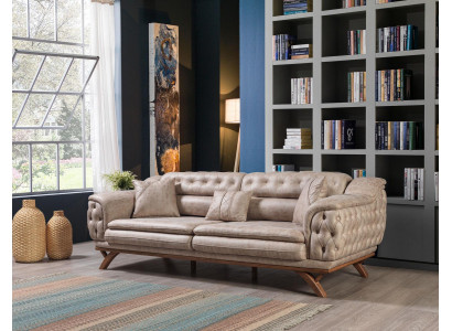 Chesterfield 3místná Beige Design Pohovka Potahové Pohovky Textilní Pohovka