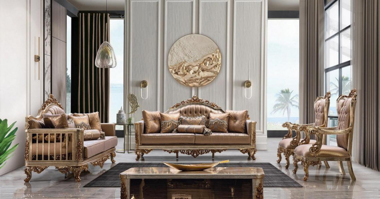 Křeslo obývacího pokoje Klasický design Křeslo Zlatý Luxus Obývací pokoj Textilní