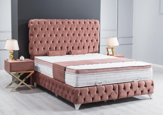 Boxspring postel Chesterfield Rosa Elegantní design Luxus 2x noční stolky 3ks.