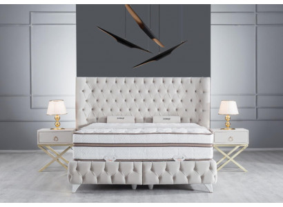 Ložnice Set Bílá Boxspring Postel Chesterfield Elegantní 2x Noční stolky 3dílná.