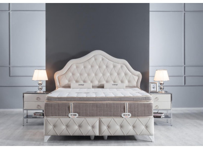 Ložnice set Bílé lůžko Design Styl Moderní 2x Noční stolky Kontinentální postel 3 kusy. Nový