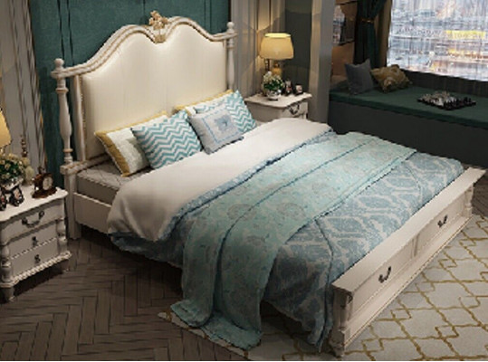 Postel Polstrovaný Design Luxus Dvojitý Hotel Postel Královský Baroko Dřevěný Nábytek Nový