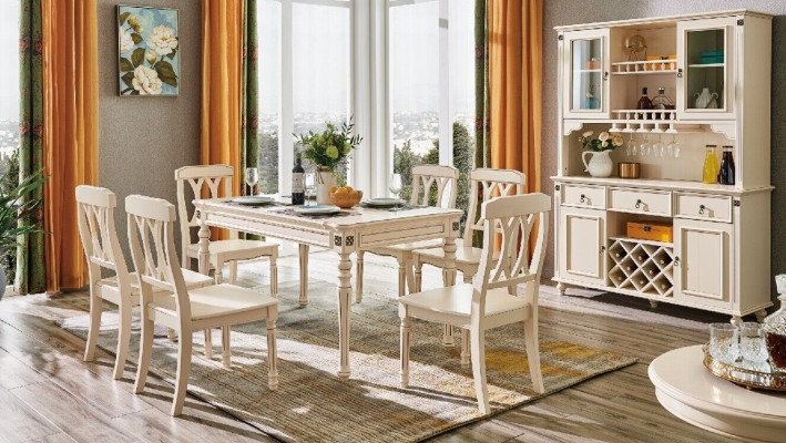 Jídelní místnost Jídelní stůl 6 x židle Jídelní souprava Set Dřevo Kuchyňská stůl Skupina 7 dílů Nový