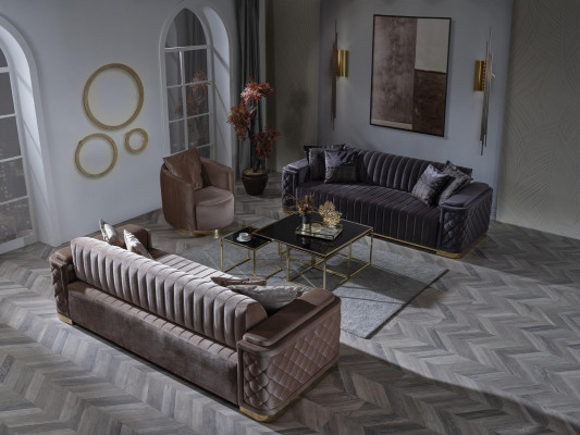 Chesterfield sedací souprava, polstrovaná sada 3 kusy. Souprava pohovky Pohovky Samet