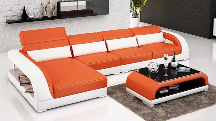 Kůže polstrování Design rohová sedací souprava pohovka rohová pohovka gauč L tvar obývací pokoj