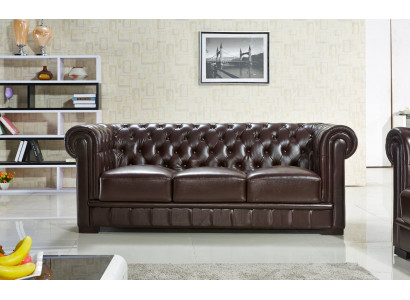 Třímístná pohovka čalouněný designový gauč moderní trojmístná pohovka Chesterfield hnědá.