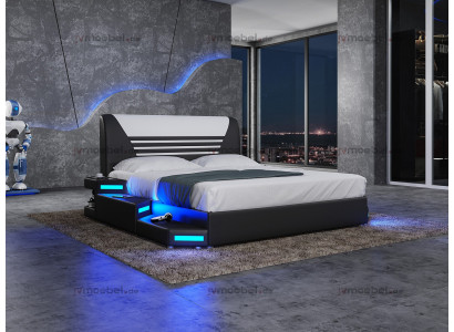 Postele Stylový designérský manželský nábytek potah kůže bílá 180x200 NOVÝ