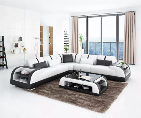 Design Moderní rohová pohovka obývacího pokoje Nábytek Příčka Kožené polstrování Pohovka