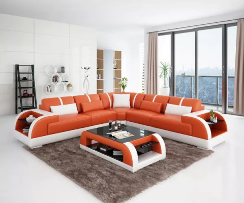 Design Moderní rohová pohovka obývacího pokoje Nábytek Příčka Kožené polstrování Pohovka