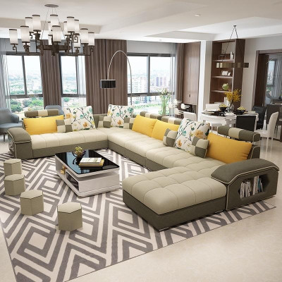 Rohová pohovka ve tvaru U, sedací souprava, sofa, gauč, set sedaček, potah, látka, pohovky, kůže