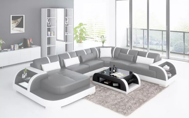 Obývací pokoj Kožená xxl pohovka sofa krajina moderní designové čalounění.