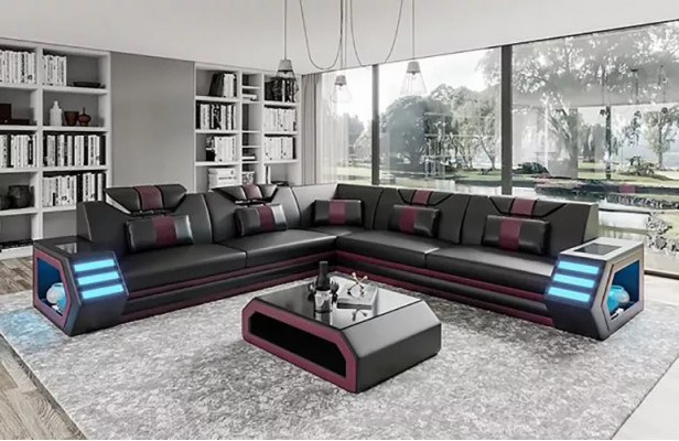 Design obývacího pokojového koutového gauče gauče nábytek kůže potah sedací souprava gauč L tvar + stůl