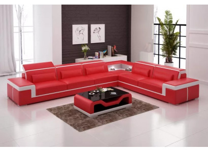 Design obývacího pokoje Rozkládací sedací souprava Nábytek Rohlík Příčkovaný nábytek Kožené čalounění Pohovka Rozkládací pohovka L formě + Stůl