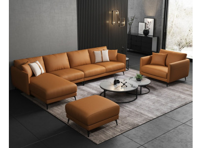 Rohová sedací souprava + křeslo Kožená pohovka Pohovka Obývací stěna Garnitury Design Moderní Pohovka Sedadlo