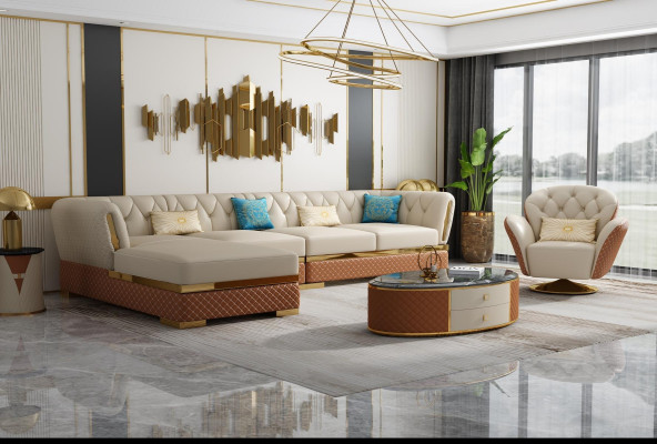 Exklusive Ecksofa Möbel Wohnzimmer Couch Polster Luxus Sofa Eckgarnitur