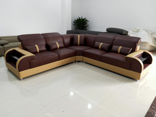 Couch Ecksofa Leder Wohnlandschaft Garnitur Design Modern Sofa L-Form LED USB