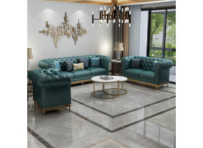 Chesterfield sada sedací soupravy, pohovka sedací soupravy 6 kusů, set stolů do obývacího pokoje