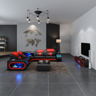 L Form Designer Wohnlandschaft Polster Ecksofa Eck Garnitur Sofa Couch Ecke led