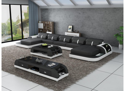 Ecková sedací souprava z kůže s USB Big U tvaru obývací krajinky Pohovka Garnitura nové led