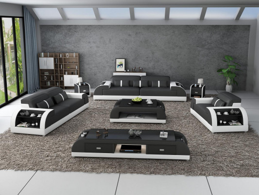 Sedačková souprava 3 2 1 Sitzer Set Pohovka Polštář Couch Kožený Relax Obývací pokoj Set Nový