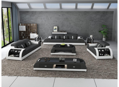 Sedačková souprava 3 2 1 Sitzer Set Pohovka Polštář Couch Kožený Relax Obývací pokoj Set Nový