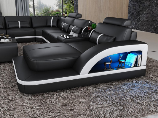 Narožní sedací souprava, kožená pohovka, designová rohová pohovka, luxusní obývací krajina, vedená pohovka, gauč, čalounění.
