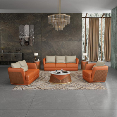 Kůžená pohovka Rozkládací sedací souprava 3 2 1 Moderní design gauč křesílka