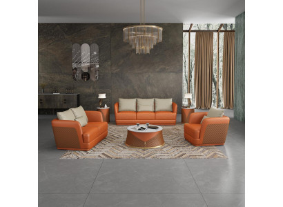 Kůžená pohovka Rozkládací sedací souprava 3 2 1 Moderní design gauč křesílka
