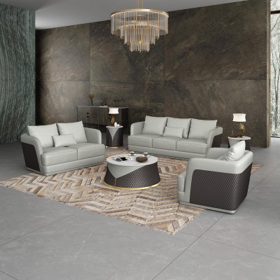 Kůžená pohovka Rozkládací sedací souprava 3 2 1 Moderní design gauč křesílka