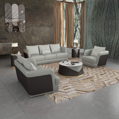Kůžená pohovka Rozkládací sedací souprava 3 2 1 Moderní design gauč křesílka