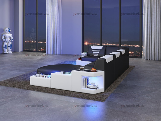 Rohová pohovka gauč polštář roh kůže Pohovky obývací kout U tvar +LED