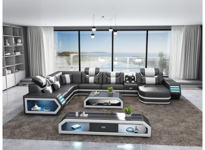 Ecksof Polster Ecksofa U Form Sideboard Konferenční stolek Kožená pohovka Obývací stěna Nový