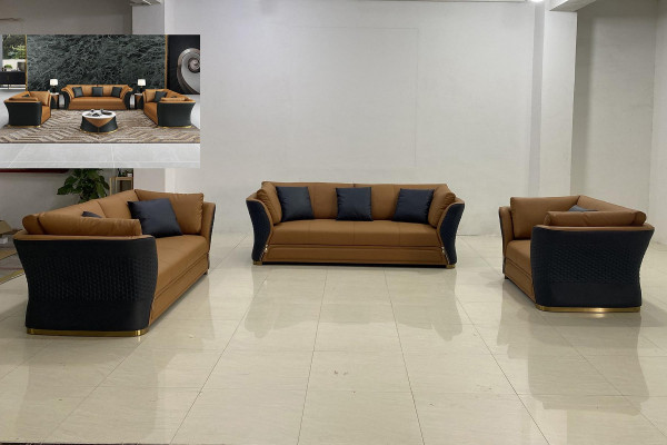 Sedací souprava 3+2+1 Designové čalouněné sedačky Kožené Relaxační Moderní Nové Hnědé