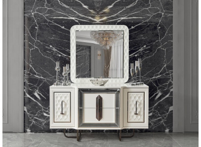 Sideboard Bílá komoda Konzolový stůl Zrcadlo 2 ks Komody Sideboards
