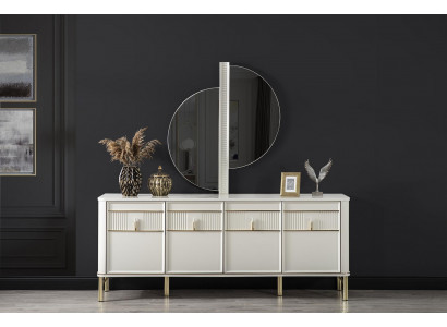 Beige komoda dřevěná skříň sideboard komody konzole nábytek xxl velký.
