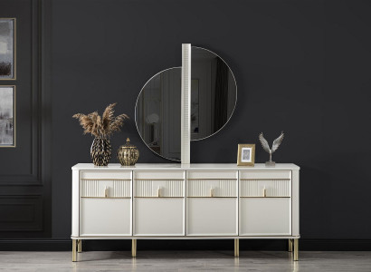 Beige komoda dřevěná skříň sideboard komody konzole nábytek xxl velký.