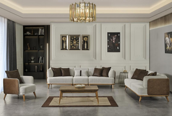 Pohovka 3místná Sedací šedá Elegatní Moderní Luxusní Design Dřevěný Nábytek Čalouněný Látka Nový