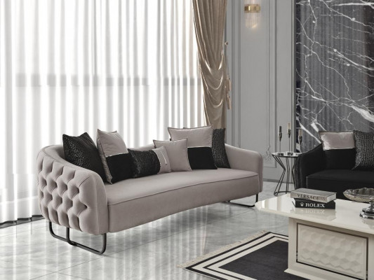 Sofa 3místná béžová sedací souprava styl luxus obývací pokoj moderní design potahová látka nová