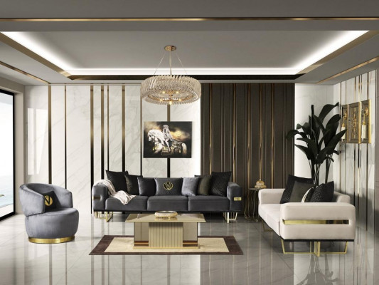 Pohovka 3místná bílá Pohovky Styl Luxus Obývací pokoj Moderní design Látka potah