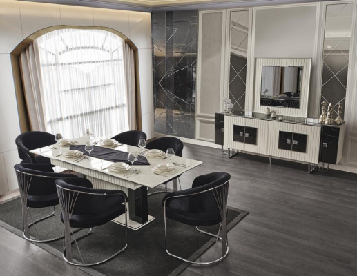 Jídelní stůl bílý moderní jídelna krásná kuchyň dřevěné stoly design luxusní dřevo