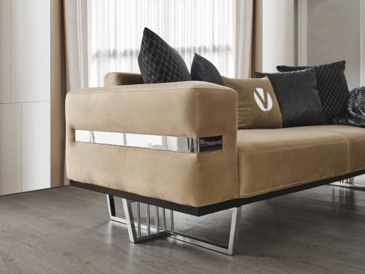 Luxusní pohovka s nohami z nerezové oceli, sedáky s potahem, designové pohovky, nábytek 230cm