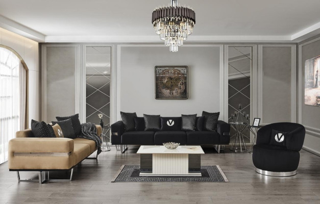 Luxusní pohovka s nohami z nerezové oceli, sedáky s potahem, designové pohovky, nábytek 230cm