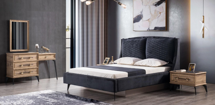 Ložnice set 4 kusy moderní luxusní postel 2 noční stolky komoda v ceně