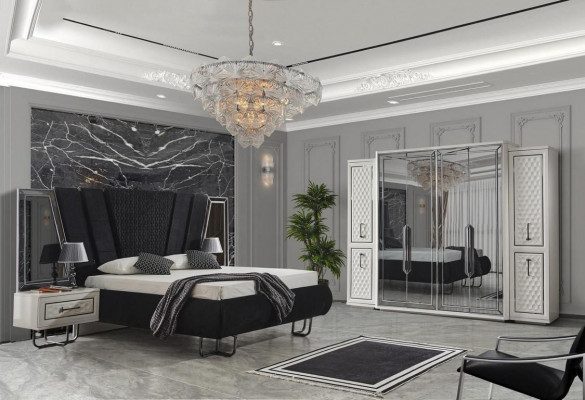 Ložnice postel 2x noční stolky + komoda set kompletní design nábytek 4 kusy